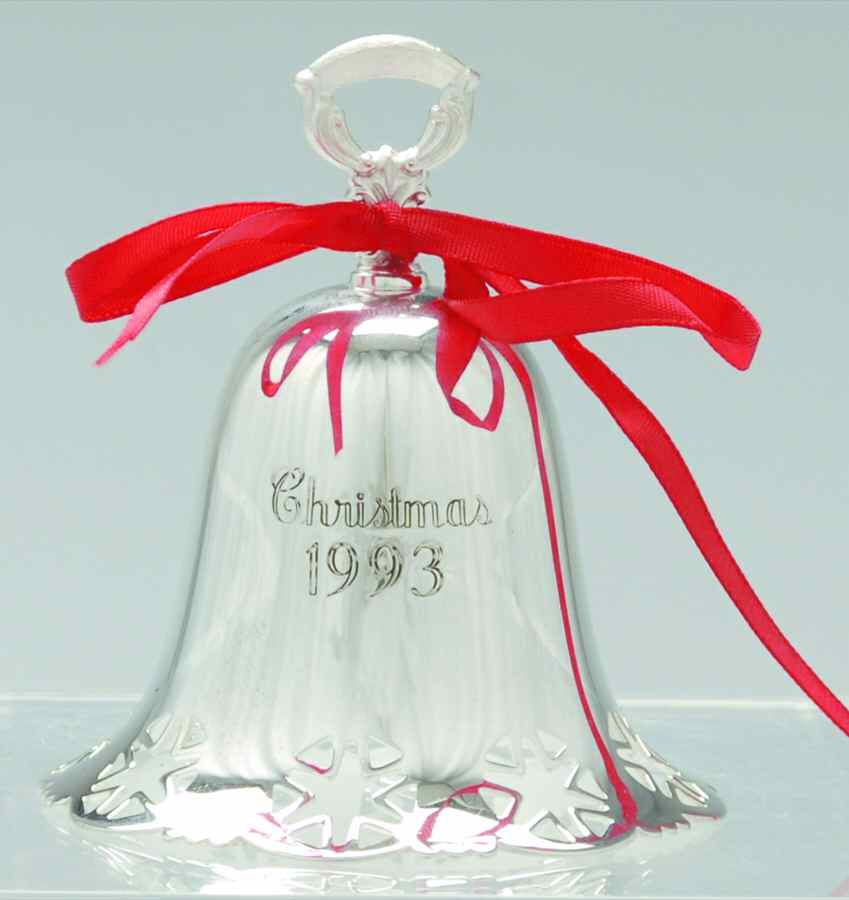 Christmas Bell-Annual 1993 Snowflake Pierced Bell - Boxed by Towle Silver-1