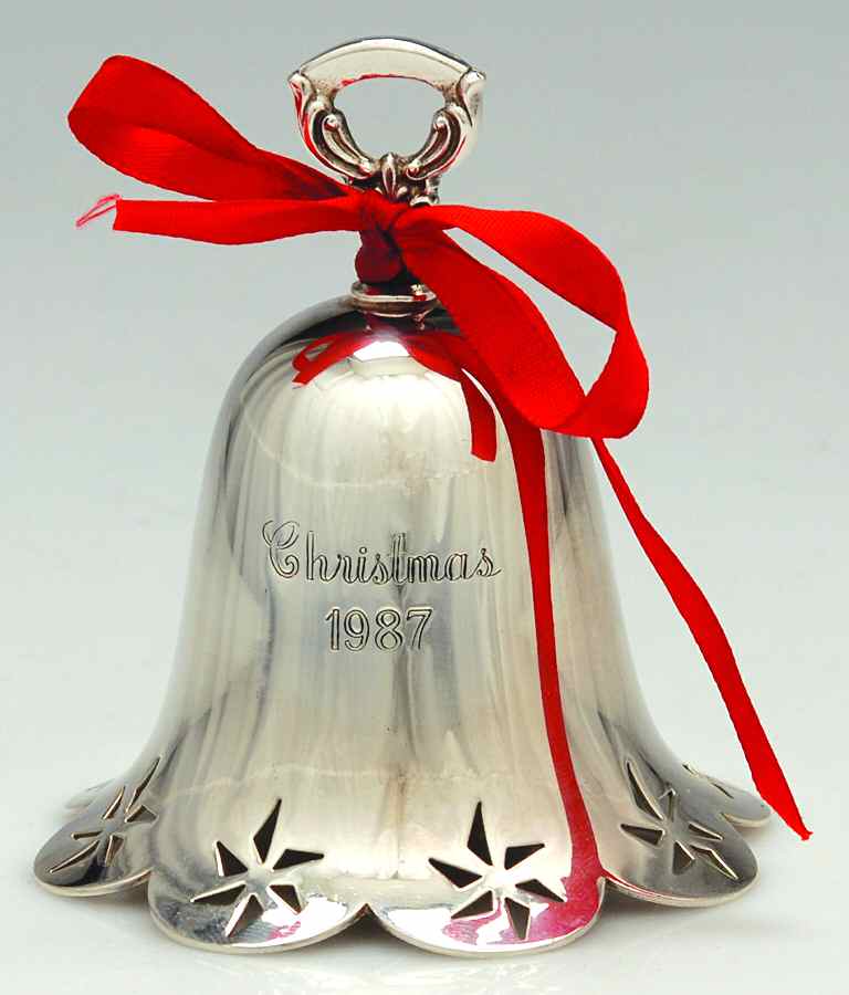 Christmas Bell-Annual 1987 Poinsettia Pierced Bell - Boxed by Towle Silver-1
