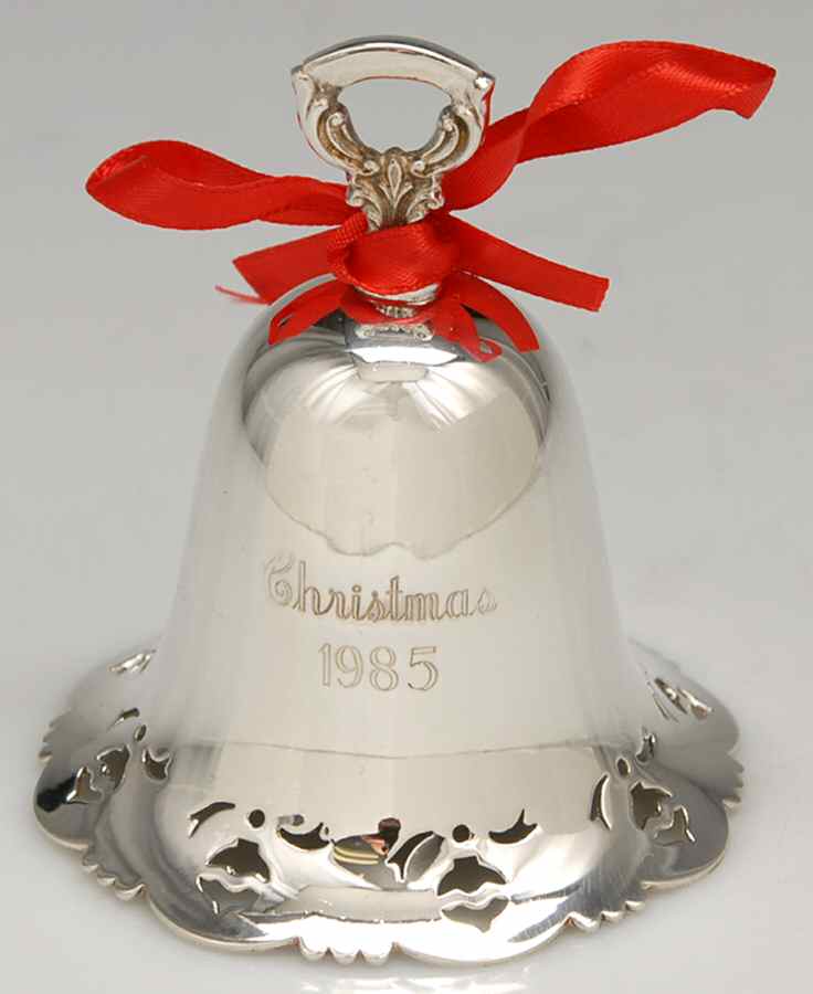 Christmas Bell-Annual 1985 Christmas Ornament Pierced Bell - Boxed by Towle Silver-1