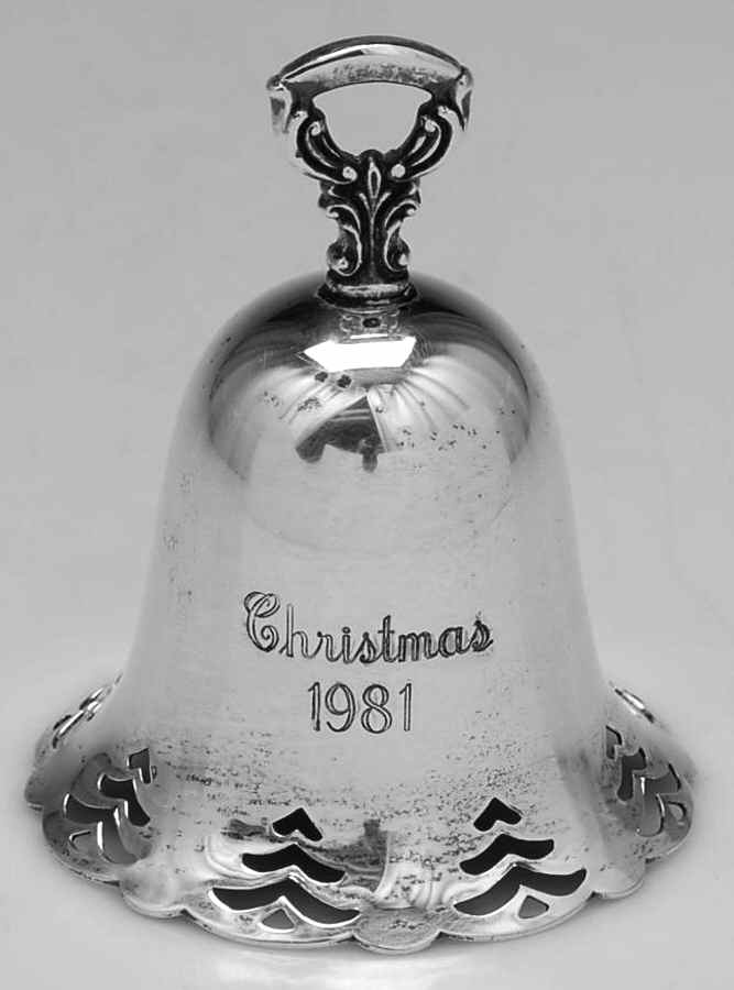 Christmas Bell-Annual 1981 Christmas Tree Pierced Bell - Boxed by Towle Silver-1