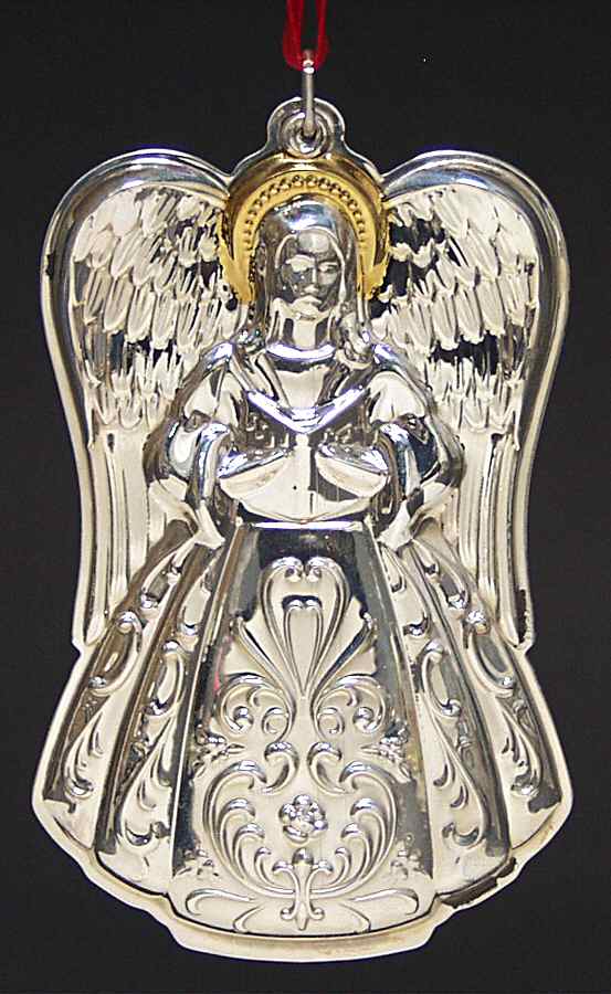 Angel Ornament Angel With Song Book/Gold Accent - Boxed by Towle Silver-1