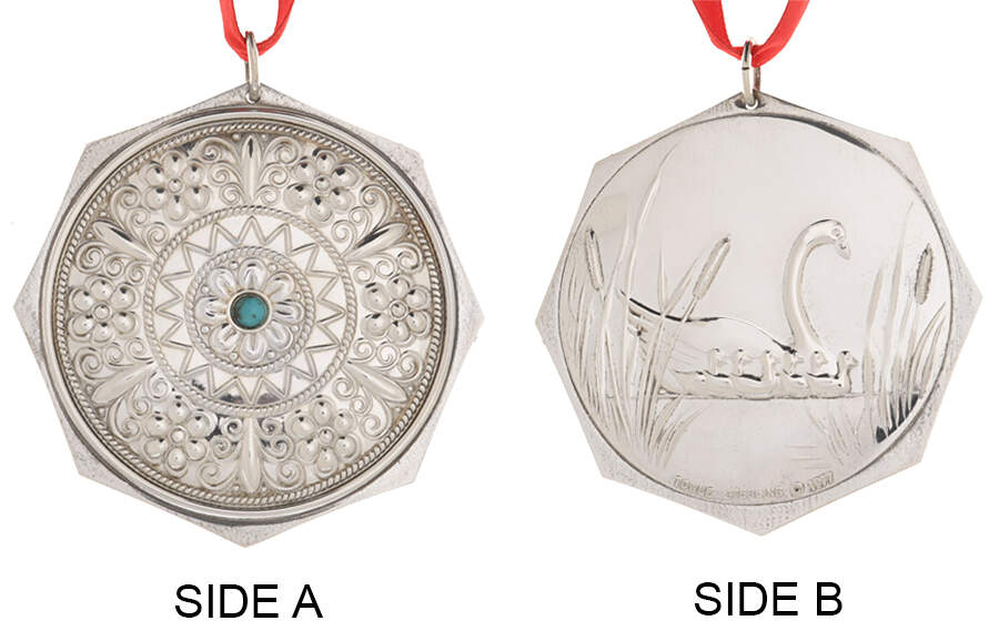 Twelve Days of Christmas-Medallion 7 Swans A Swimming-Turquoise Accent - Boxed by Towle Silver-1