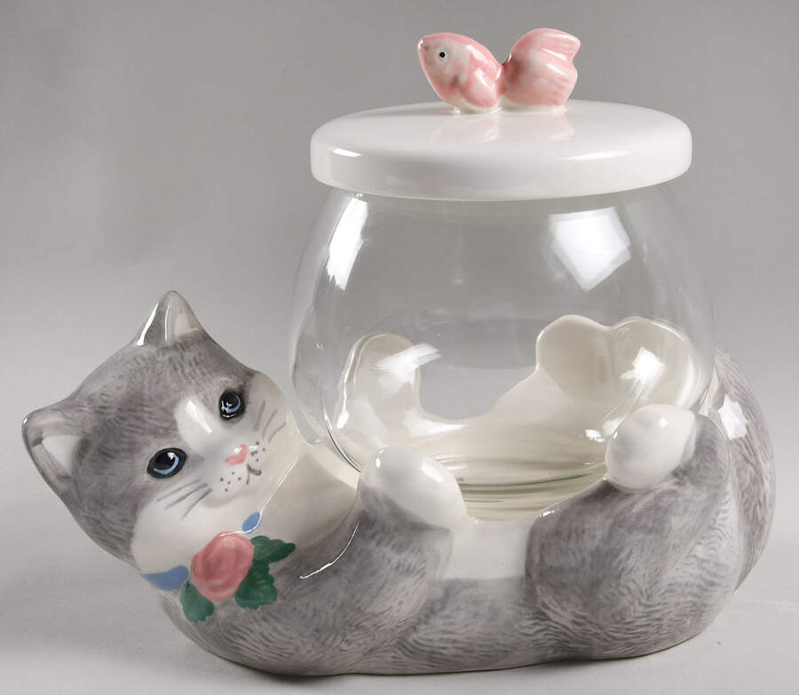 Treasure Craft Cookie Jar Cat With Fishbowl - Boxed by Treasure Craft-1