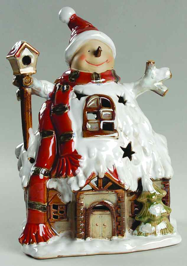 Holiday Giftware Snowman House Tea Light Holder - No Box by Transpac Imports Inc-1