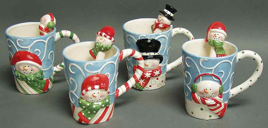 Polka Dots Snowman Mugs W/ Spoon Set Of 4 - Boxed by Transpac Imports Inc-1