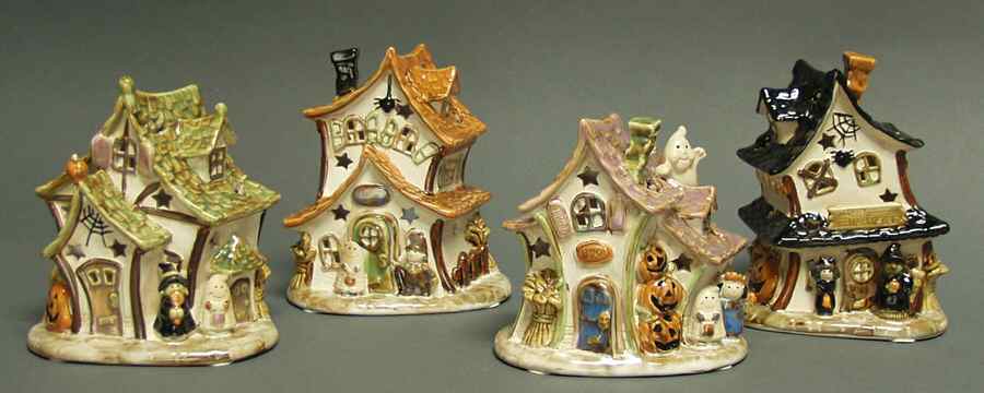 Halloween Fun Village-Set Of 4 Tea Lights - Boxed by Transpac Imports Inc-1