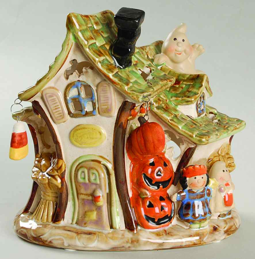 Halloween Fun Green Roof House Tea Light - No Box by Transpac Imports Inc-1