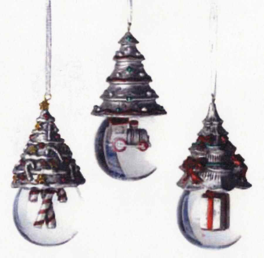 Pewter Finish Christmas Giftware Set Of Three Tree Ornaments - No Box by Towle Silver-1