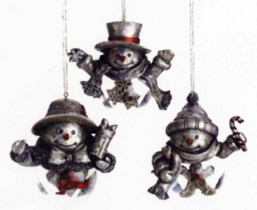 Pewter Finish Christmas Giftware Set Of Three Snowman Ornaments - Boxed by Towle Silver-1