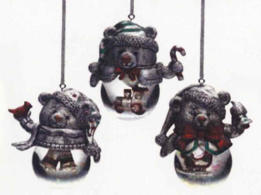Pewter Finish Christmas Giftware Set Of Three Teddybear Ornamnt - Boxed by Towle Silver-1