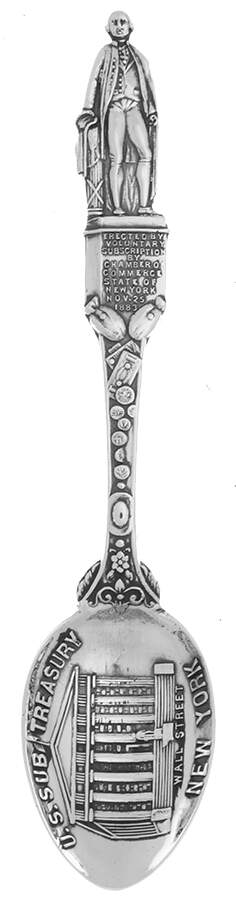 New York Souvenir Spoon U.S.Sub Treasury; Wall St. New York - No Box by Unknown Mfg Silver-1