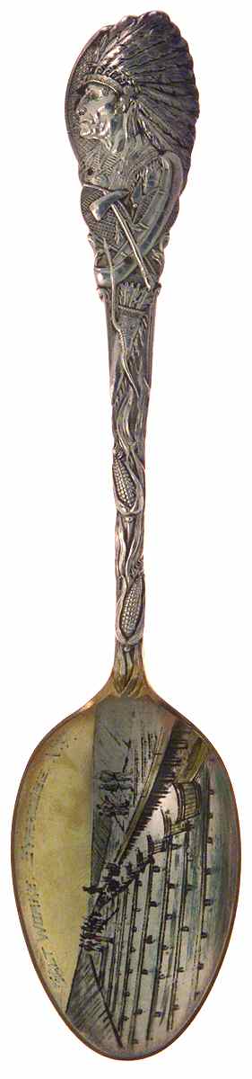 New York Souvenir Spoon Salt Works-Syracuse-Indian-Painted Bowl - No Box by Unknown Mfg Silver-1