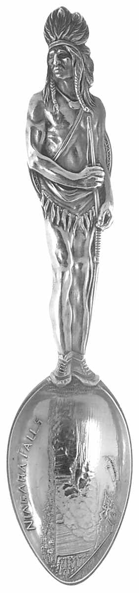 New York Souvenir Spoon Nigara Falls-Indian Handle - No Box by Unknown Mfg Silver-1