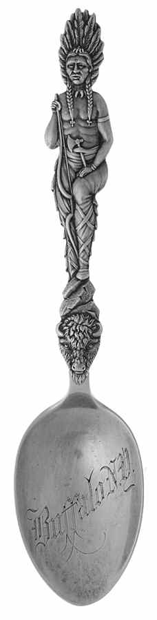 New York Souvenir Spoon Buffalo-Indian-Buffalo Head Handle - No Box by Unknown Mfg Silver-1