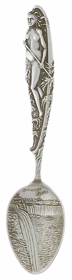 New York Souvenir Spoon Niagara Falls-Female In Canoe Handle - No Box by Unknown Mfg Silver-1