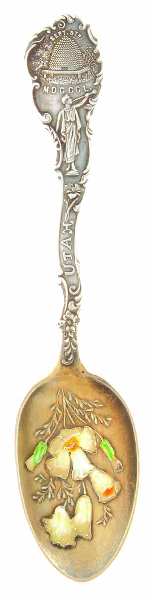 Utah Souvenir Spoon Enameled Flowers On Bowl - No Box by Unknown Mfg Silver-1