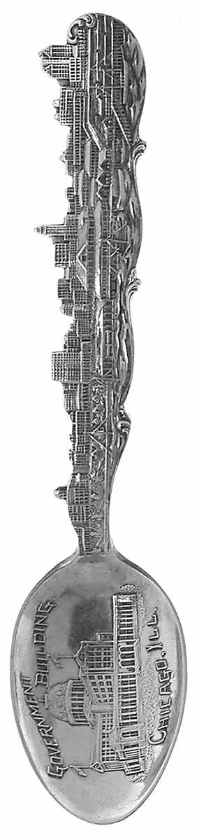 Illinois Souvenir Spoon Govt. Buildings Chicago Ill - No Box by Unknown Mfg Silver-1