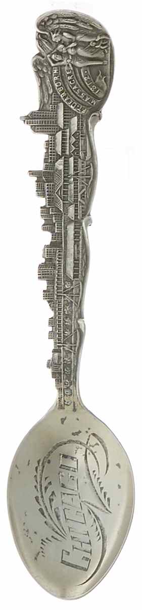 Illinois Souvenir Spoon Ft Dearborne Massacre-1812 - No Box by Unknown Mfg Silver-1