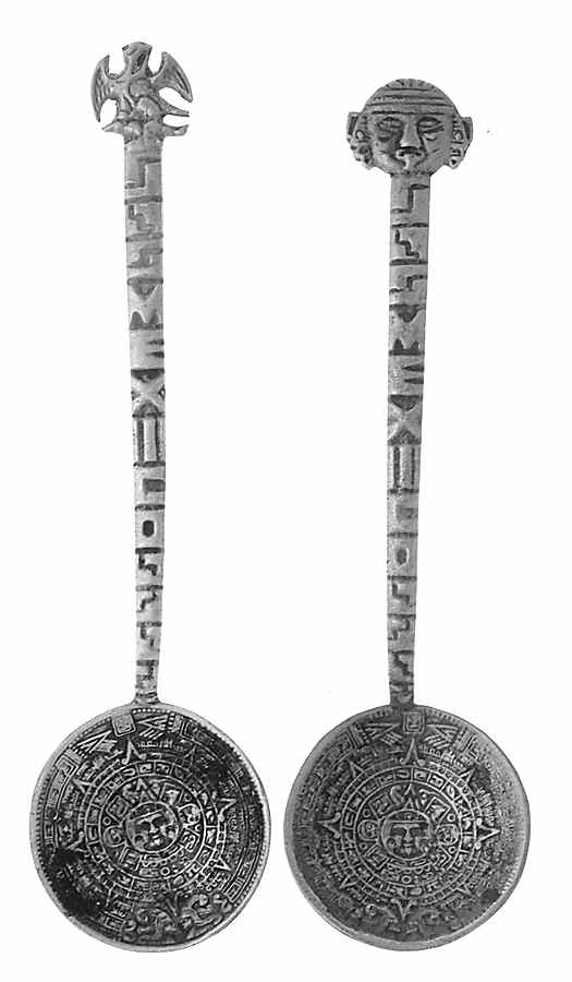 Mexico Souvenir Spoon Aztec Design-Pair - No Box by Unknown Mfg Silver-1