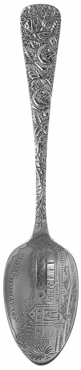 California Souvenir Spoon San Gabriel Mission - No Box by Unknown Mfg Silver-1