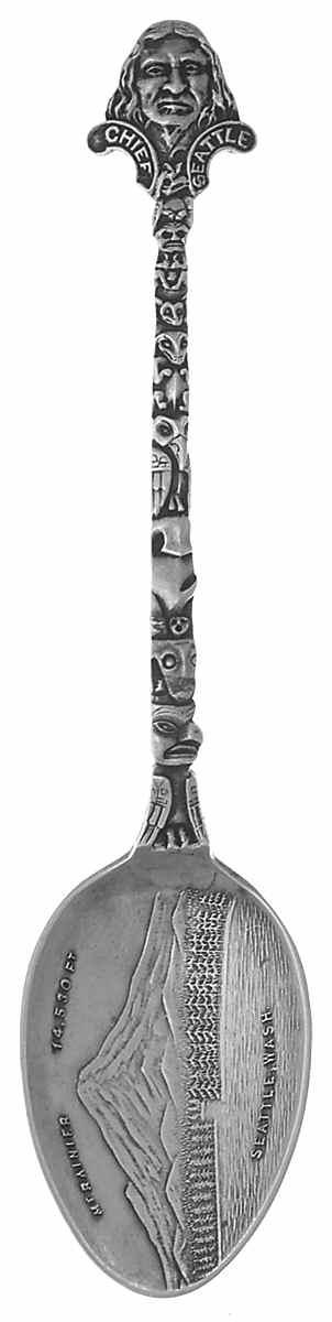 Washington State Souvenir Spoon Mt Rainier-Chief Seattle - No Box by Unknown Mfg Silver-1