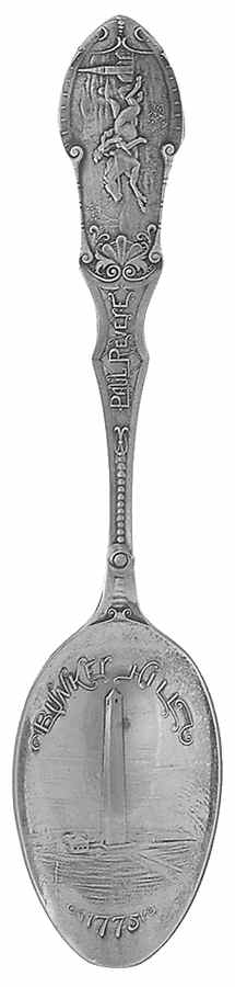Massachusetts Souvenir Spoon Bunker Hill - Paul Revere 1775 - No Box by Unknown Mfg Silver-1