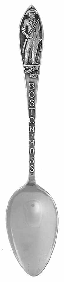 Massachusetts Souvenir Spoon Boston, Mass-Minute Man - No Box by Unknown Mfg Silver-1