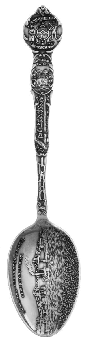 Idaho Souvenir Spoon Lewiston&Clarkston Bridge-Teaspoon - No Box by Unknown Mfg Silver-1