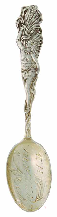 North Dakota Souvenir Spoon Kenmare-Indian With Corn Handle - No Box by Unknown Mfg Silver-1