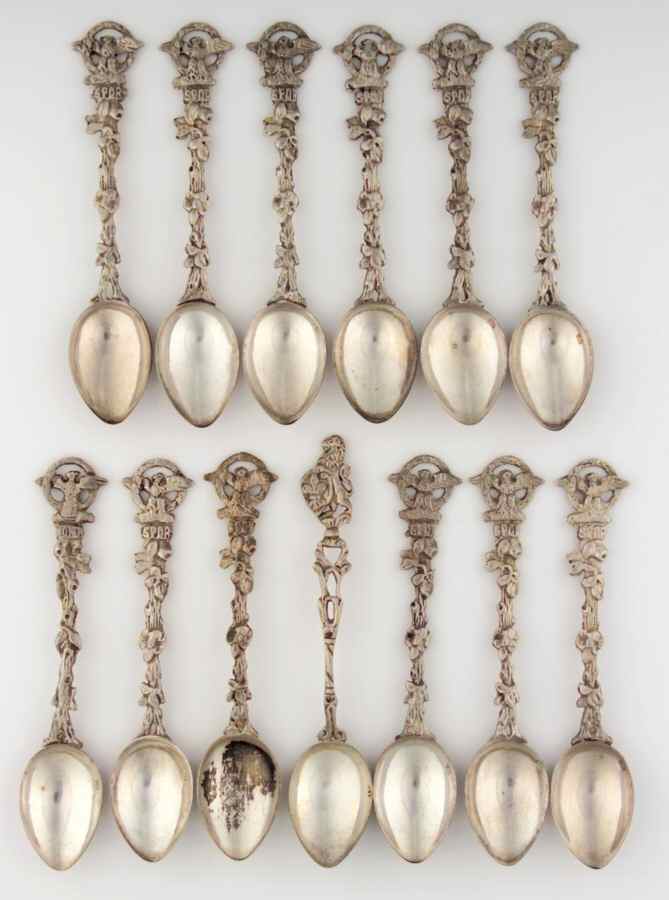Various Sterling Souvenir Spoons Set Of 13-Spor - No Box by Unknown Mfg Silver-1