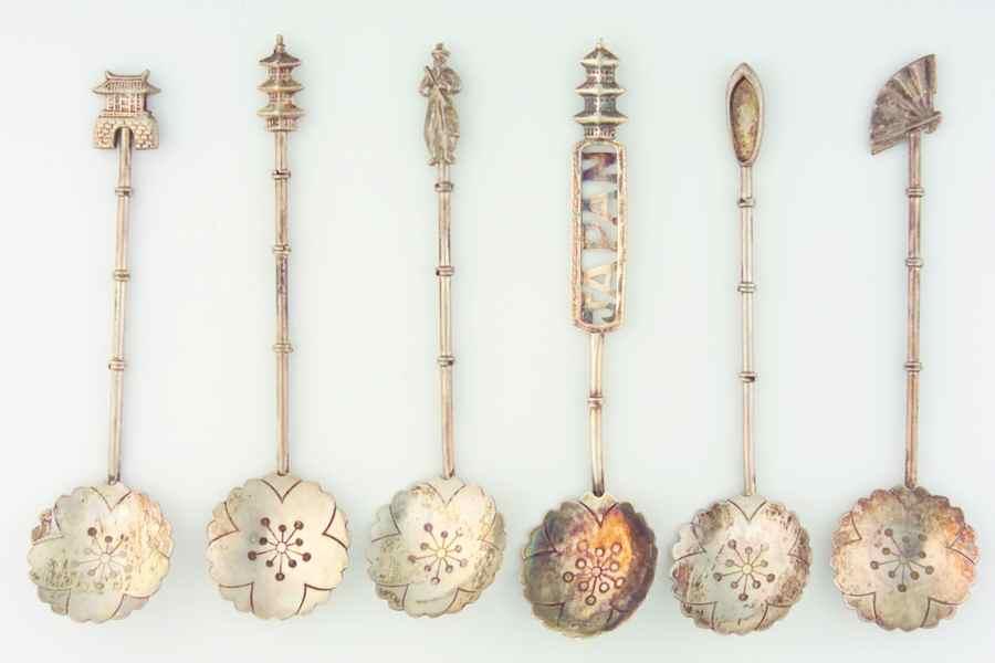 Various Sterling Souvenir Spoons Set Of 6-Different Handle Finials - No Box by Unknown Mfg Silver-1