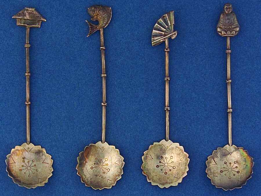Various Sterling Souvenir Spoons Set Of 4-Different Handle Finials - No Box by Unknown Mfg Silver-1