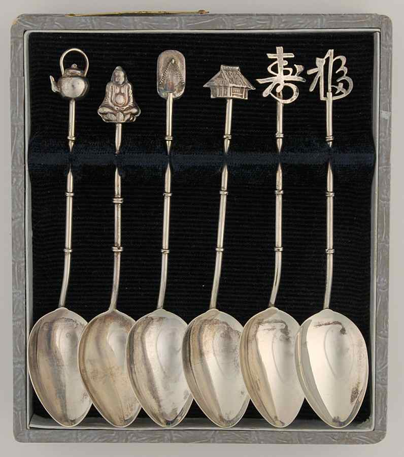 Various Sterling Souvenir Spoons Set Of 6-Different Finials - No Box by Unknown Mfg Silver-1