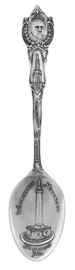 Maryland Souvenir Spoon Baltimore;Washington Monument - No Box by Unknown Mfg Silver-1