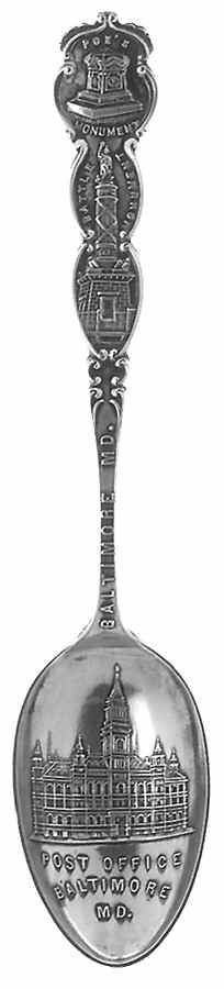 Maryland Souvenir Spoon Baltimore Post Office - No Box by Unknown Mfg Silver-1