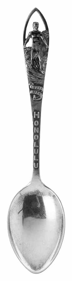 Hawaii Souvenir Spoon Honolulu-Surf Rider - No Box by Unknown Mfg Silver-1