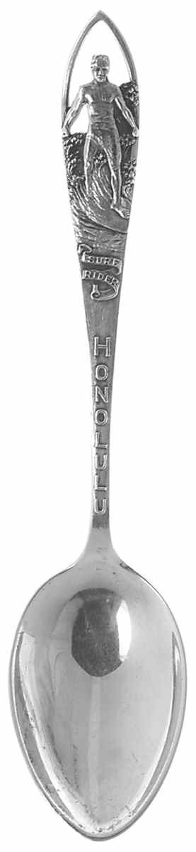 Hawaii Souvenir Spoon Honolulu-Surf Rider - No Box by Unknown Mfg Silver-1