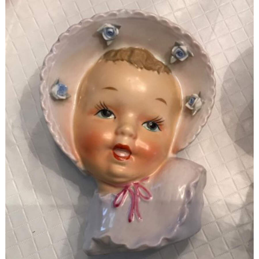 Head Vases Baby Lavender Bonnet/Dress-4 Roses - No Box 42 by Unknown Manufacturer-1