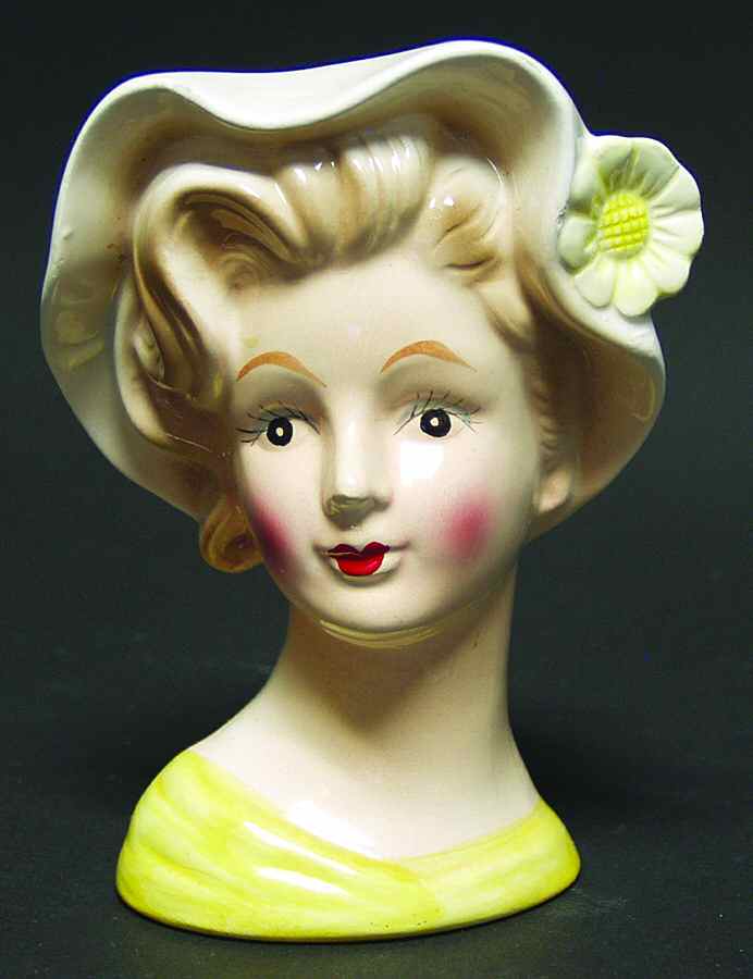 Head Vases Relpo Yellow Lady W/Hat - No Box by Unknown Manufacturer-1