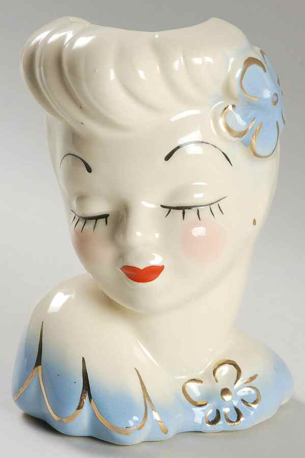 Head Vases Lady W/ Blue Flower & Dress - No Box by Unknown Manufacturer-1