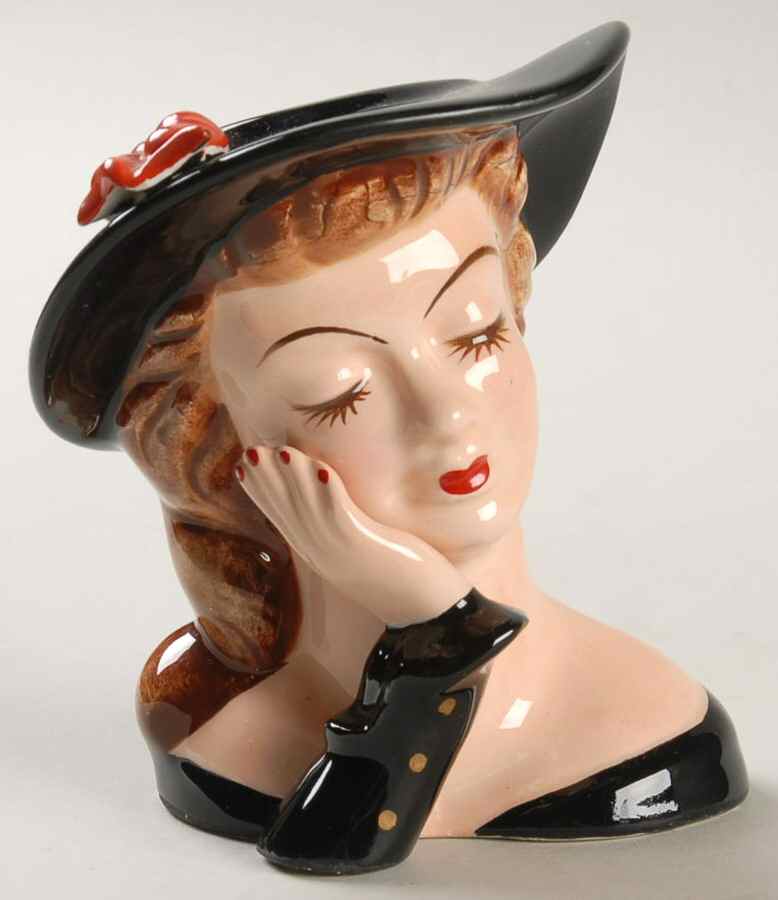 Head Vases Lady Blk Hat And Dress Red Flw - No Box by Unknown Manufacturer-1