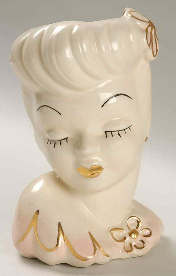 Head Vases Glamour Girl Pnk/Gold Accents - No Box by Unknown Manufacturer-1