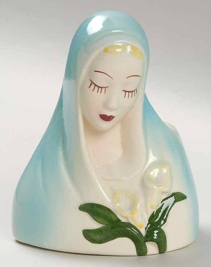 Head Vases Virgin Mary Mdn W/Lilies Aqua - No Box by Unknown Manufacturer-1