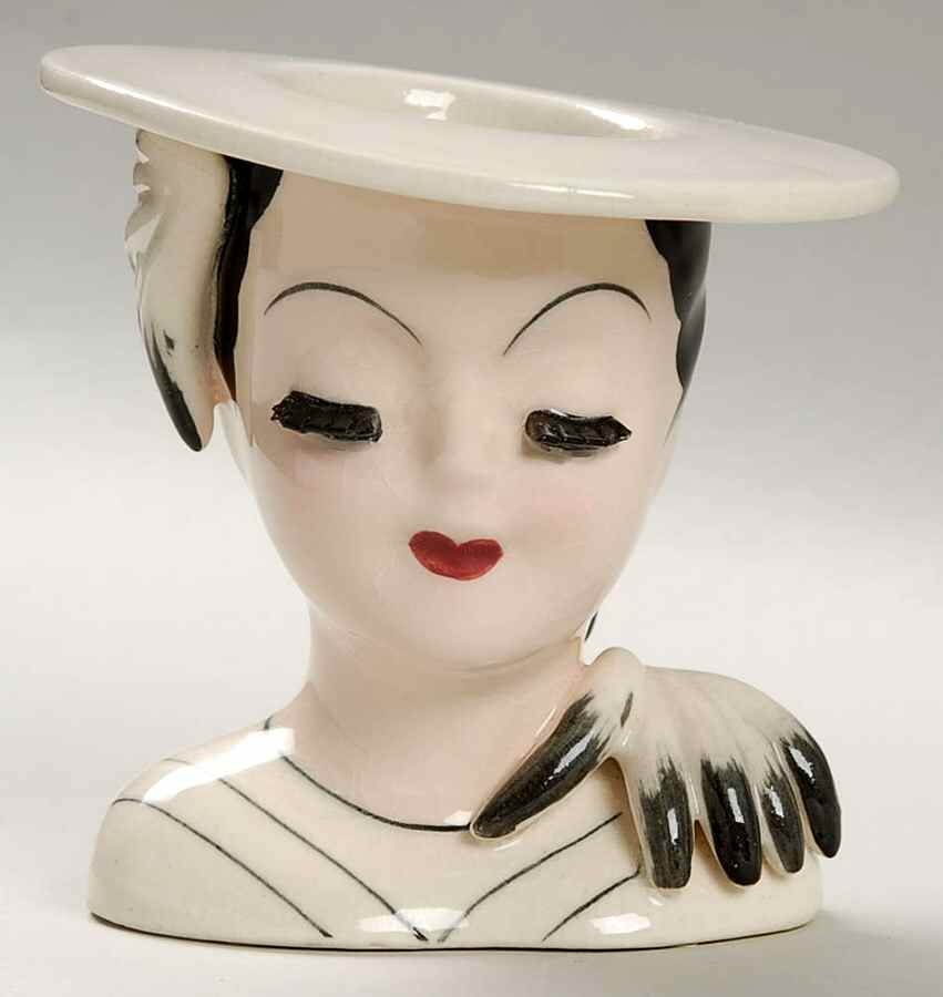Head Vases Lady Clsd Eyes Blk/Wht Feathe  - No Box by Unknown Manufacturer-1
