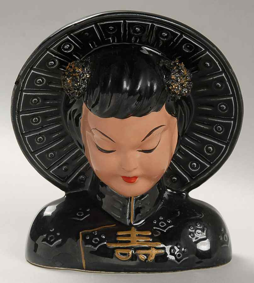 Head Vases Asian Blk Hat/Drs/Hr Gold Acce - No Box by Unknown Manufacturer-1