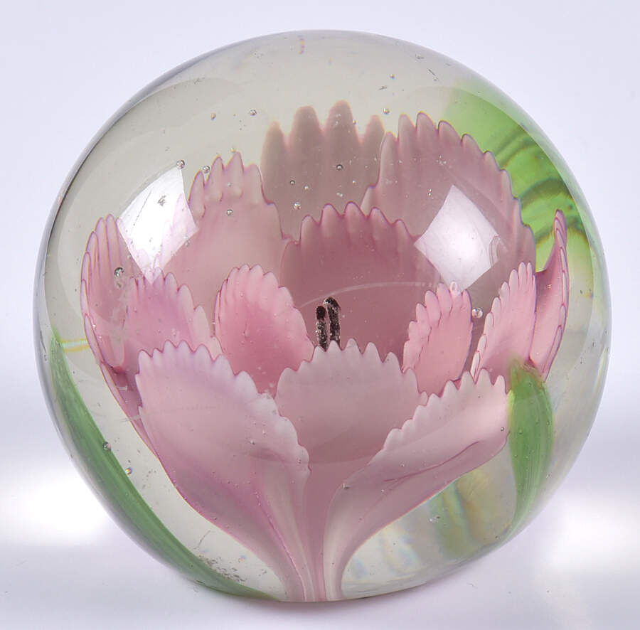 Art Glass Paperweights Pink Flower-Round - No Box by Unknown Mfg Collectibles-1