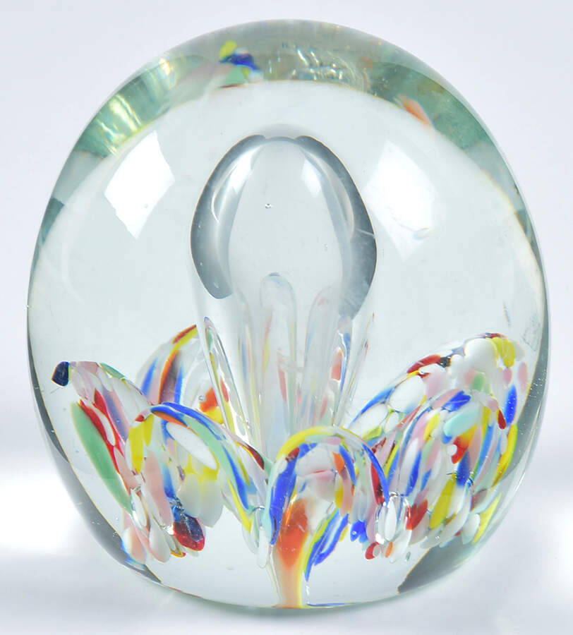 Art Glass Paperweights Controled Bubbles - Red Blue Yellow - No Box by Unknown Mfg Collectibles-1