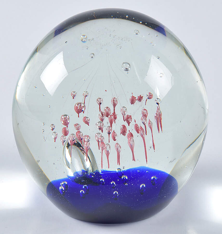 Art Glass Paperweights Cobalt Blue With Pink Bubbles - No Box 42 by Unknown Mfg Collectibles-1