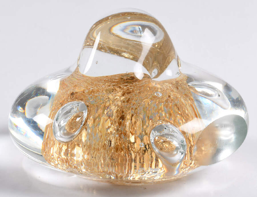 Art Glass Paperweights Domed Disc,Clear,Gold Flecks - No Box by Unknown Mfg Collectibles-1
