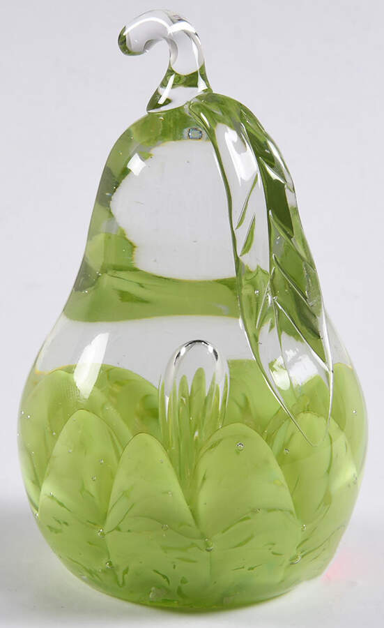 Art Glass Paperweights Pear-Clear, Green Bubbles  - No Box by Unknown Mfg Collectibles-1